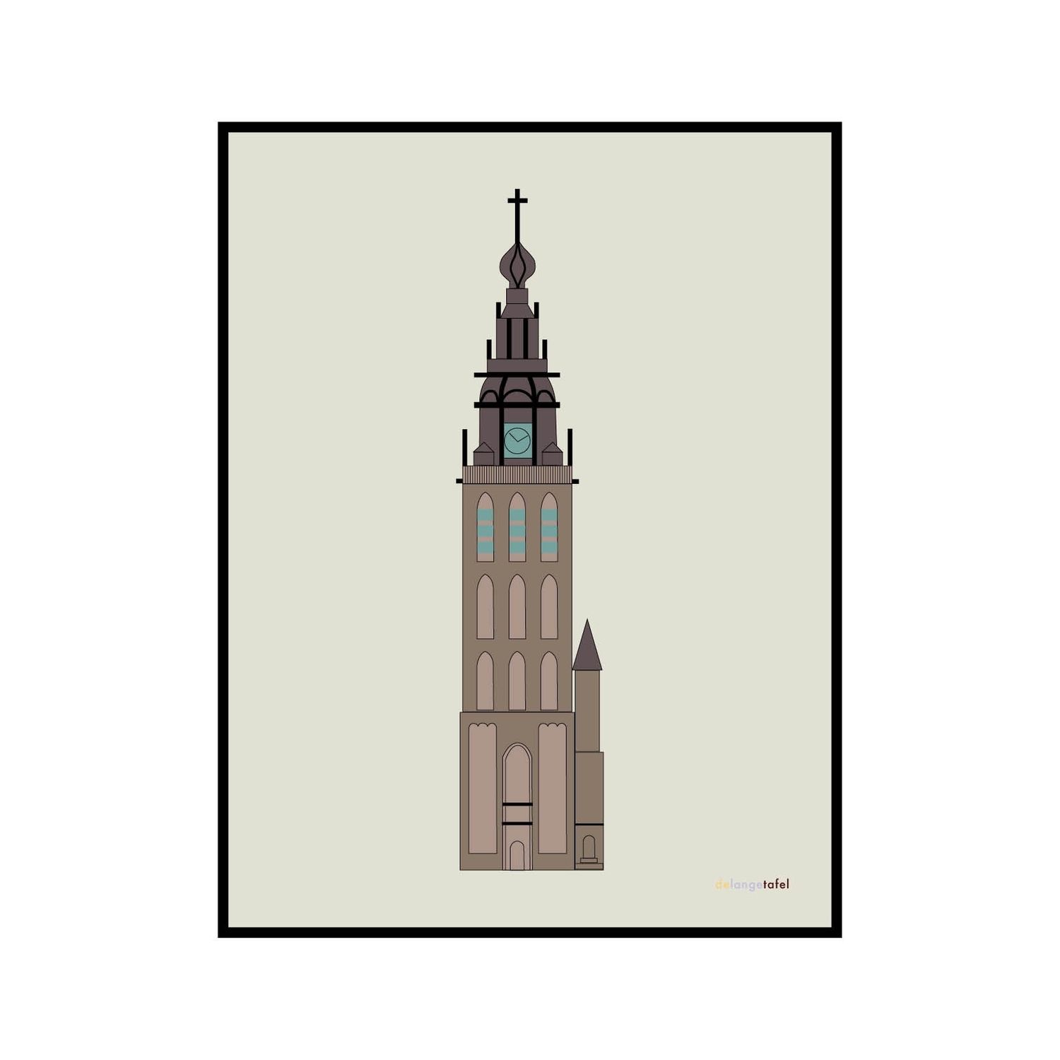 Print in lijst 'Stevenstoren Nijmegen effen achtergrond'