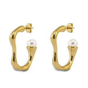 Oorbellen goud oorstekers organic met parel