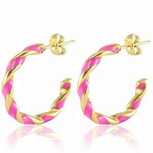 Oorbellen oorstekers twisted round pink- gold