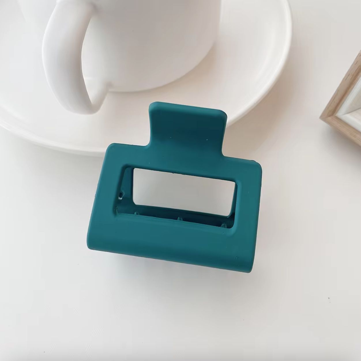 Haar klem · Mat vierkant open, Kleur: Cyaan blauw