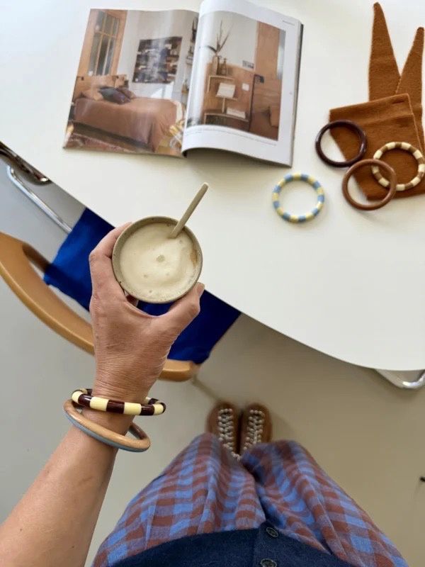 Bybjor · Stripe Bangle Armband · Pale Yellow / Burgundy brown