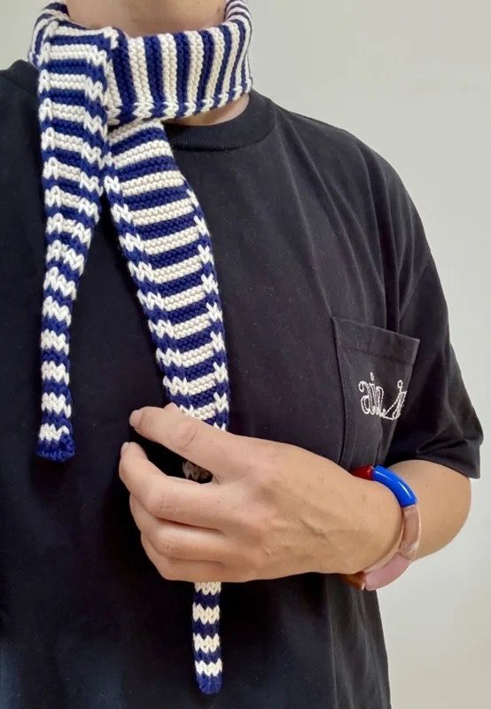 Sjaaltje gestreept Merino blauw/creme