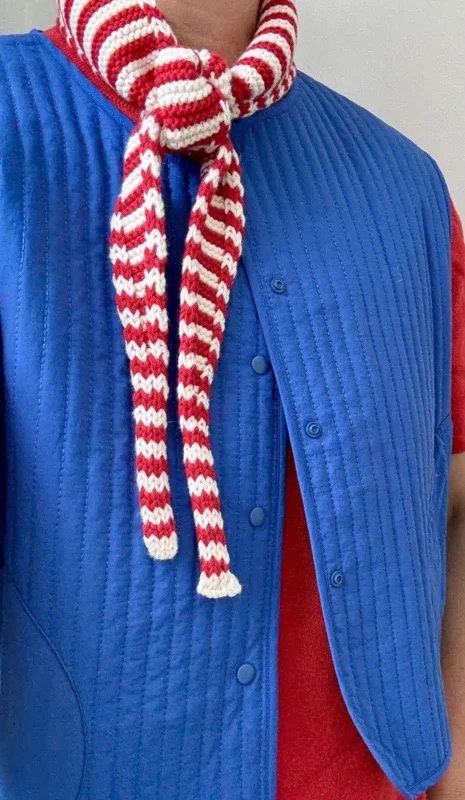 Sjaaltje gestreept Merino rood/creme