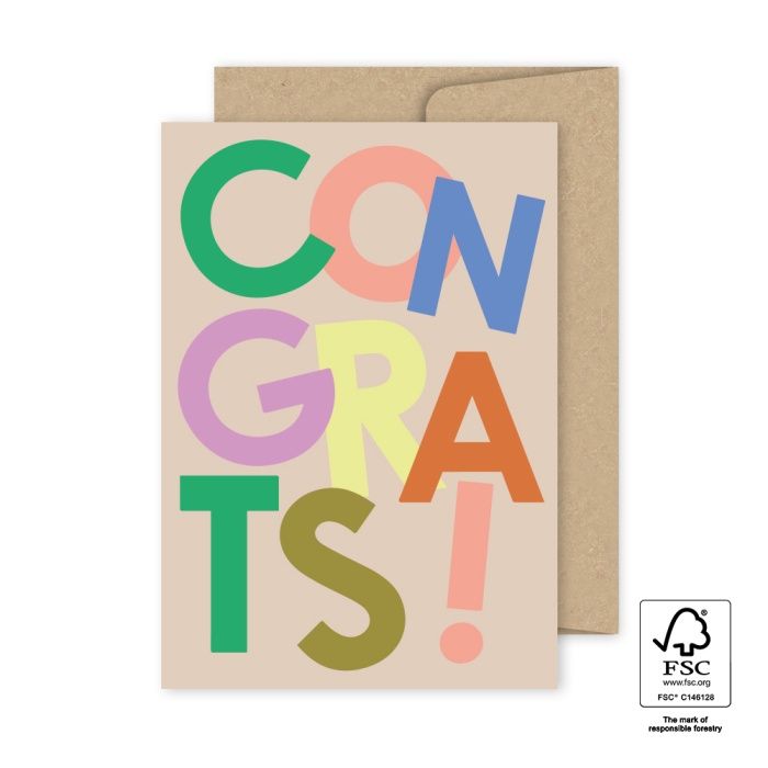 Wenskaart - Dancing letters - Congrats!