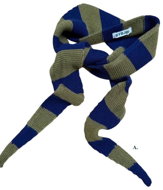 Bybjor · wollen sjaaltje van grof gestreepte merinowol, Kleur: A. Navy-Light Olive