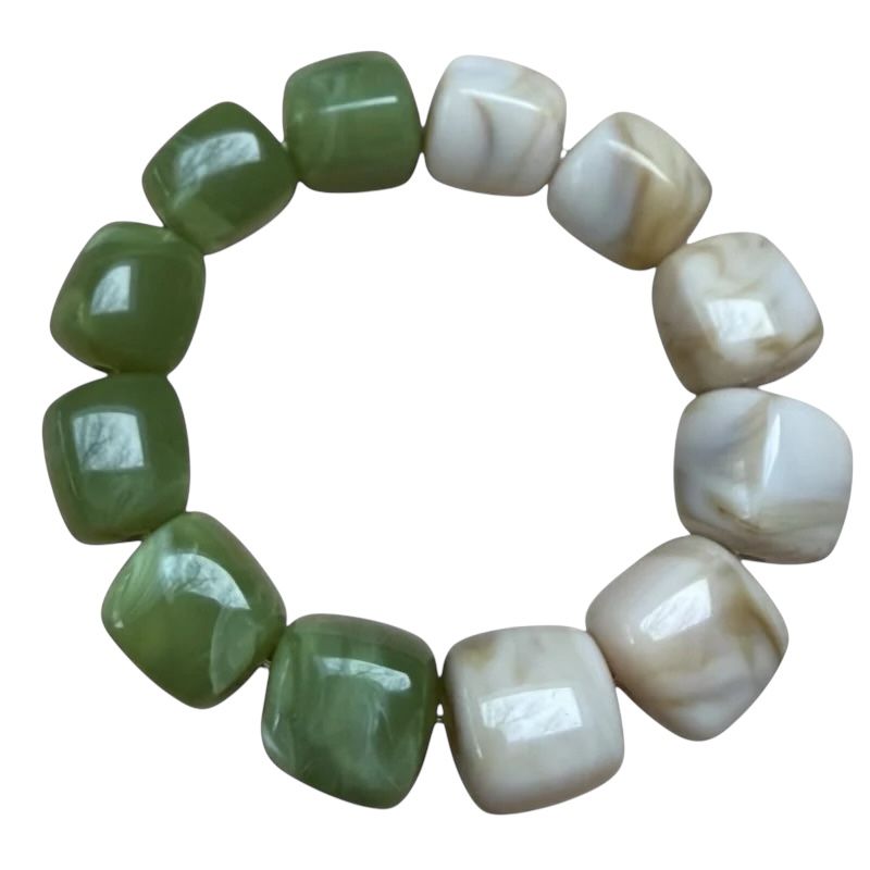 Bybjor · vierkante stenen armband · Olive / Oat