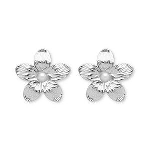 Oorbellen oorsteker flower Silver pearl