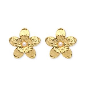 Oorbellen oorsteker flower Gold pearl