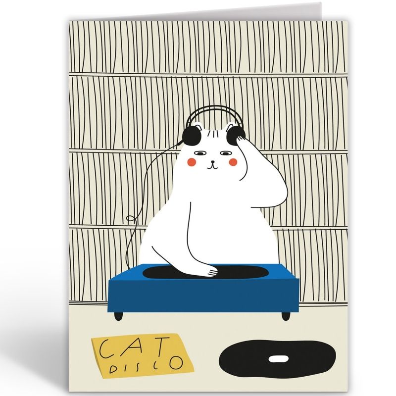 Wenskaart Disco Cat