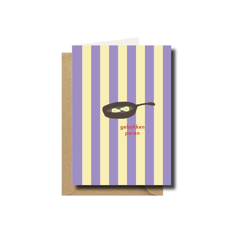 Wenskaart ·gebakken peren lila/yellow striped
