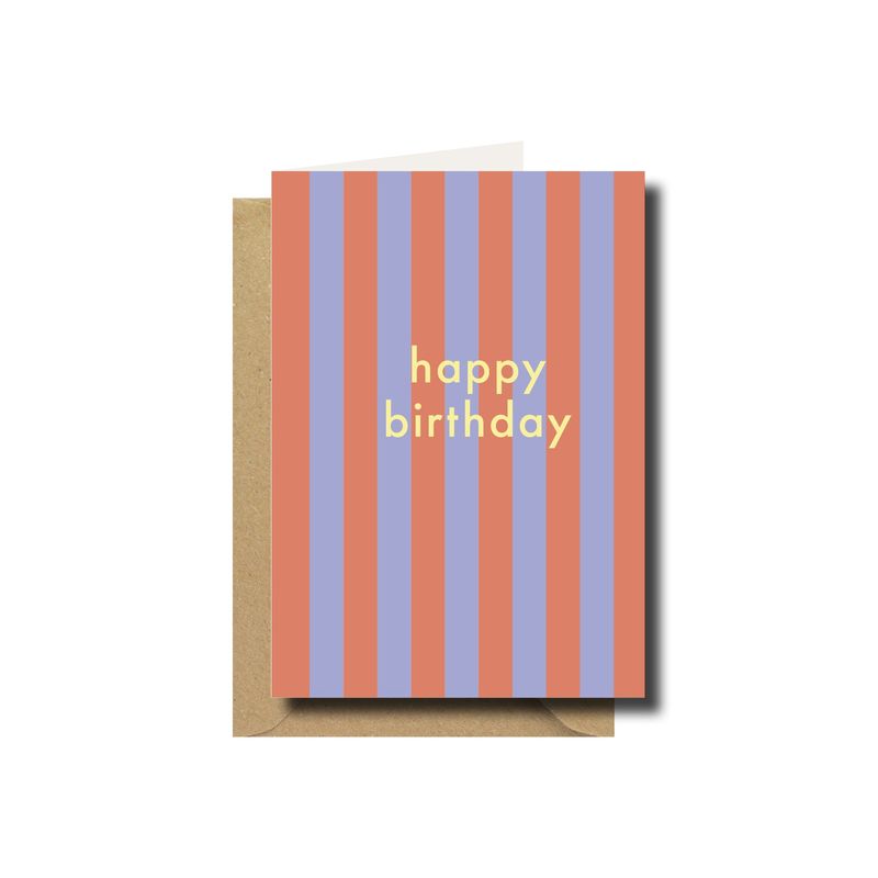 Wenskaart · Happy birthday striped lila