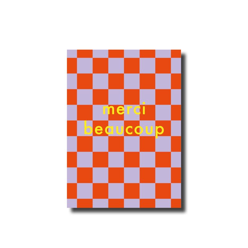 Postcard · merci beaucoup checkered lila/red