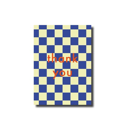 Postcard · thank you checkered blue