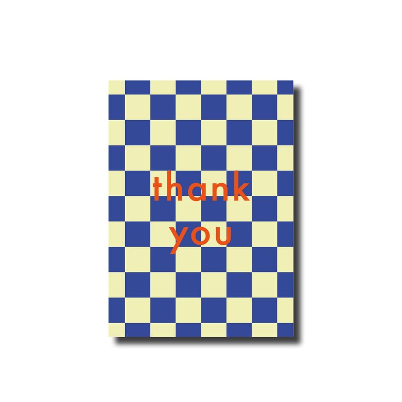 Postcard · thank you checkered blue