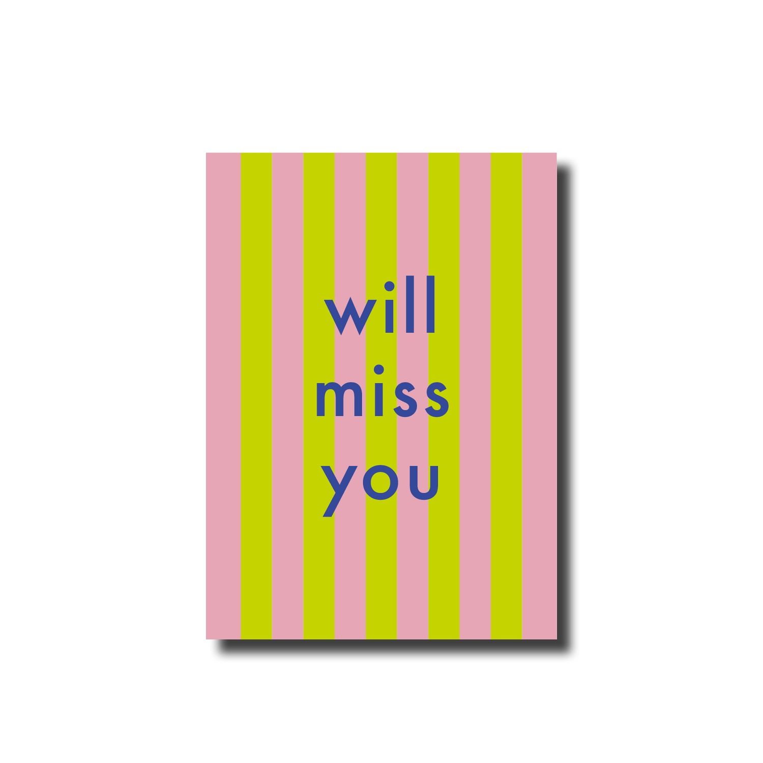Postcard · will miss you striped green/pink