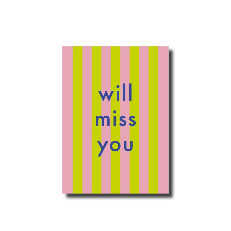 Postcard · will miss you striped green/pink