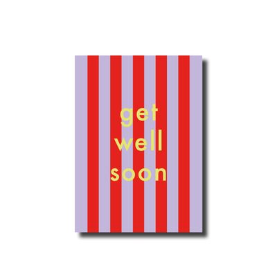 Postcard · get well soon striped pink/red