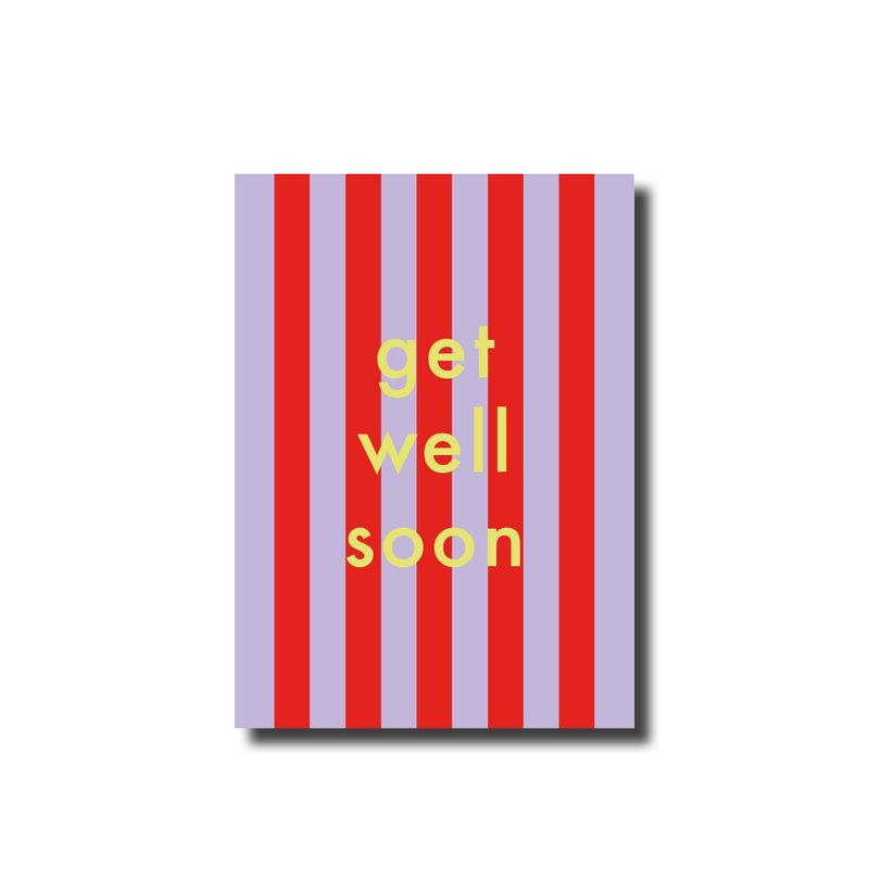 Postcard · get well soon striped pink/red