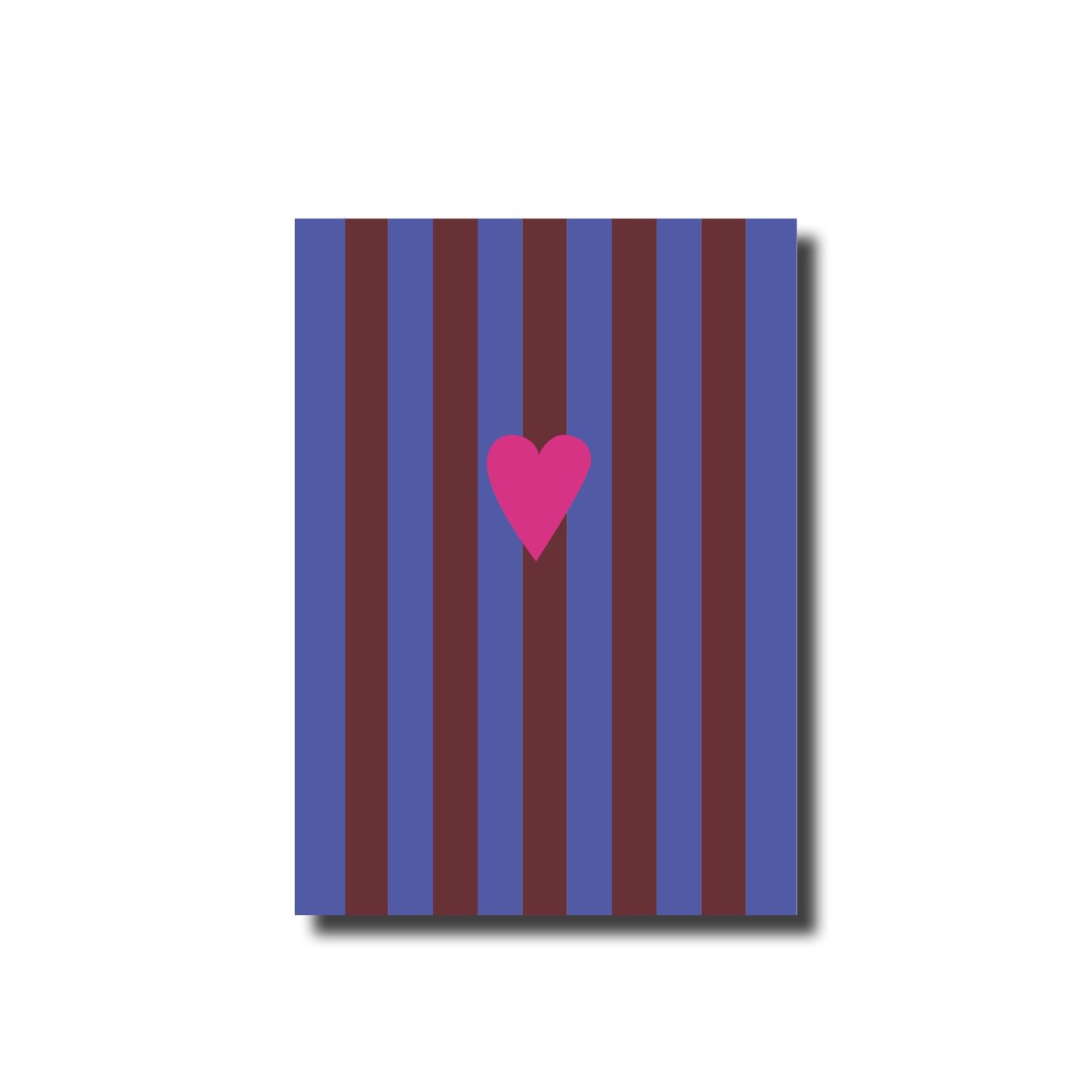 Postcard · heart striped blue/aubergine