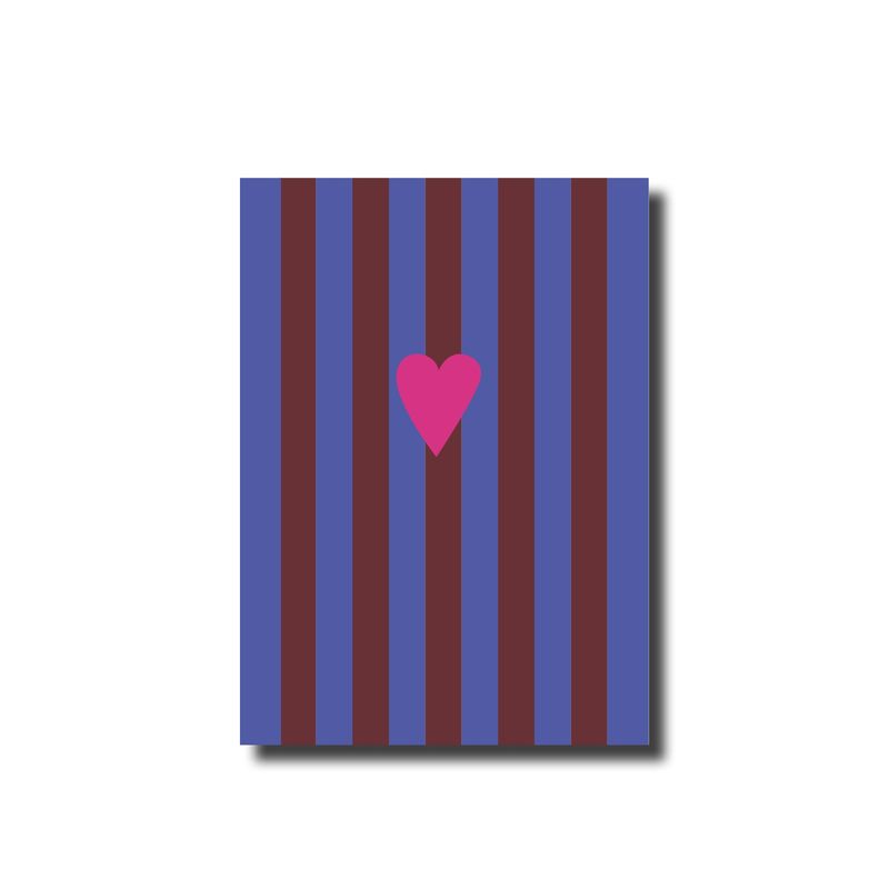 Postcard · heart striped blue/aubergine