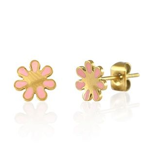 Oorbellen · bloem goud-roze