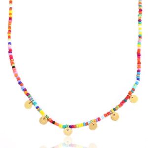 Ketting rocailles en muntjes goud-multicolour