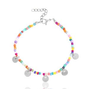 Armband rocailles en muntjes zilver-multicolour