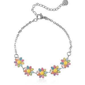 Armband bloemen pastel-silver