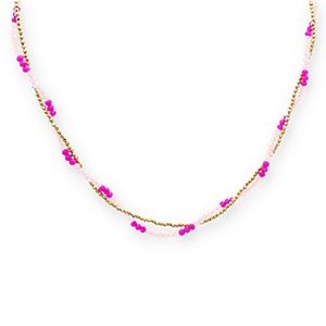 Ketting kralen gold - light pink - fuchsia pink