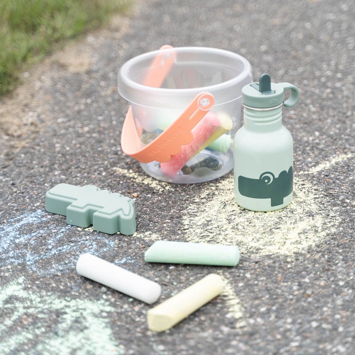 Done by Deer · Metalen fles - krokodil - groen - 350 ml