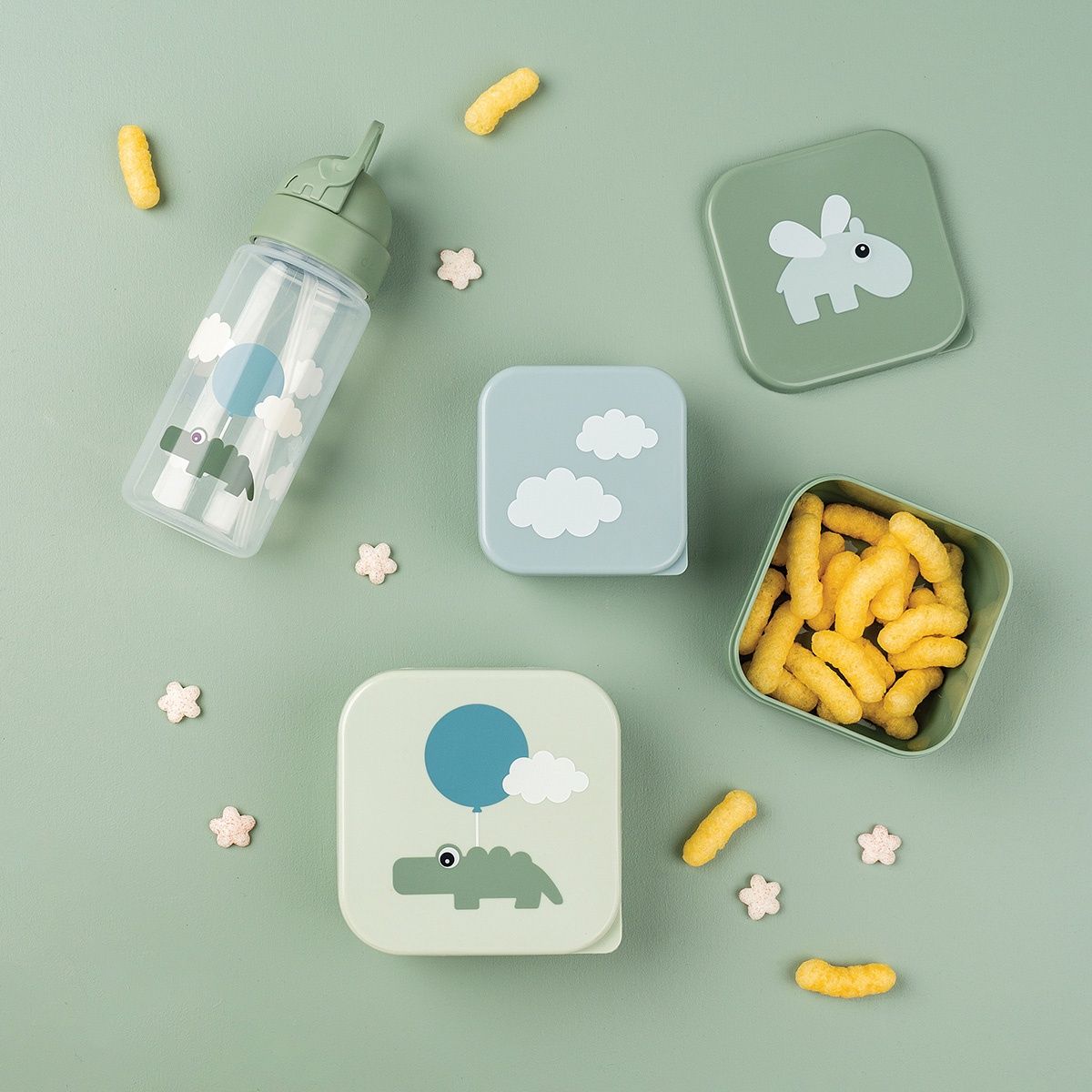 Done by Deer · Snackbox set 3 stuks - gelukkige wolken - groen