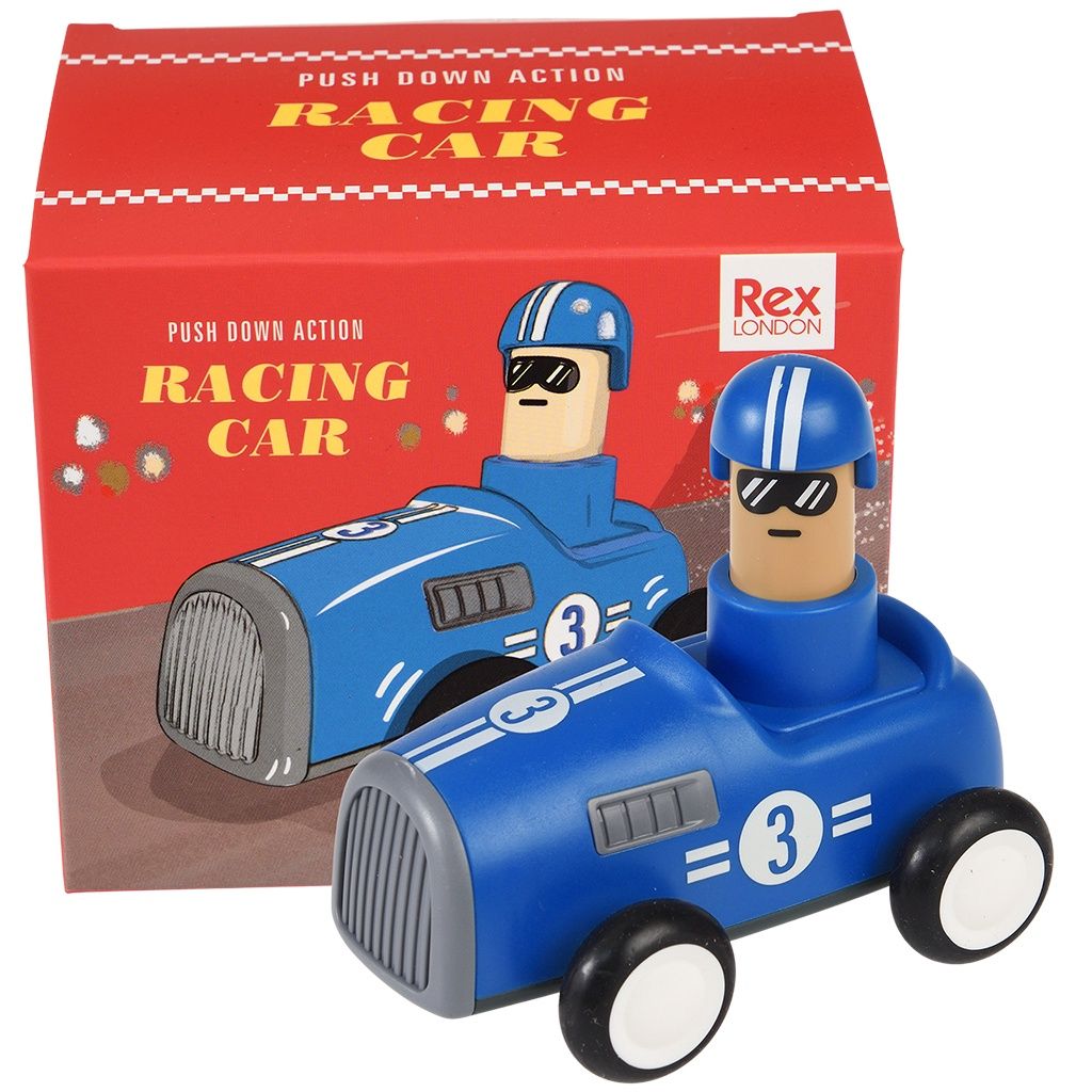 REX · Push down action racing car - Blue
