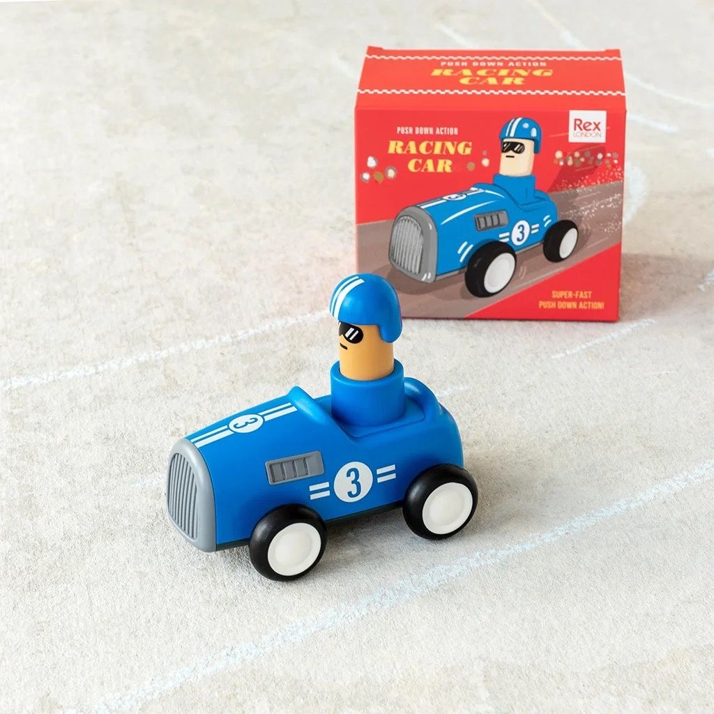 REX · Push down action racing car - Blue