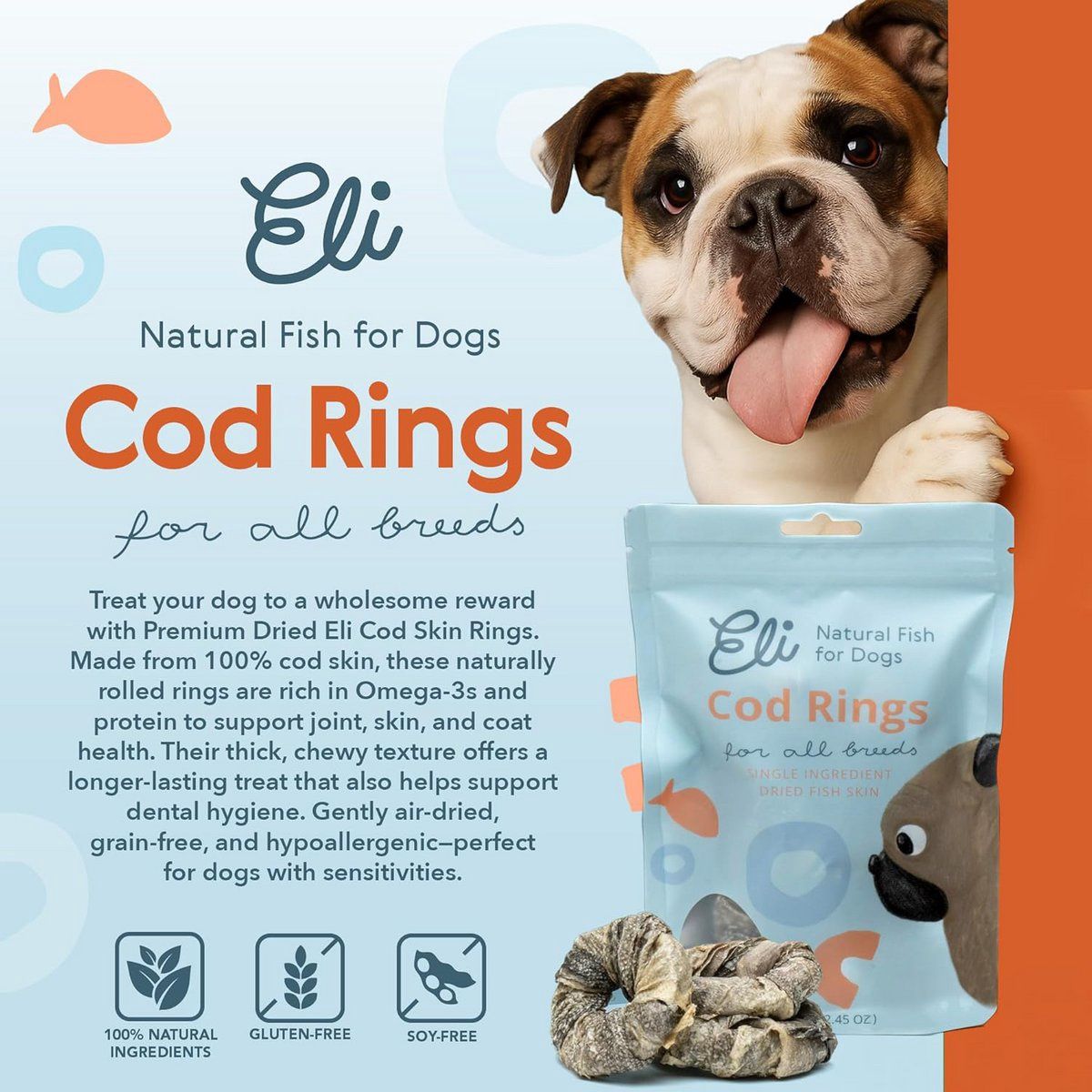ELI Hondensnack · Gedroogde kabeljauw huid- ringen