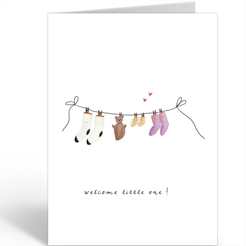 Wenskaart Nadine · WELCOME LITTLE ONE SOK EN BEER