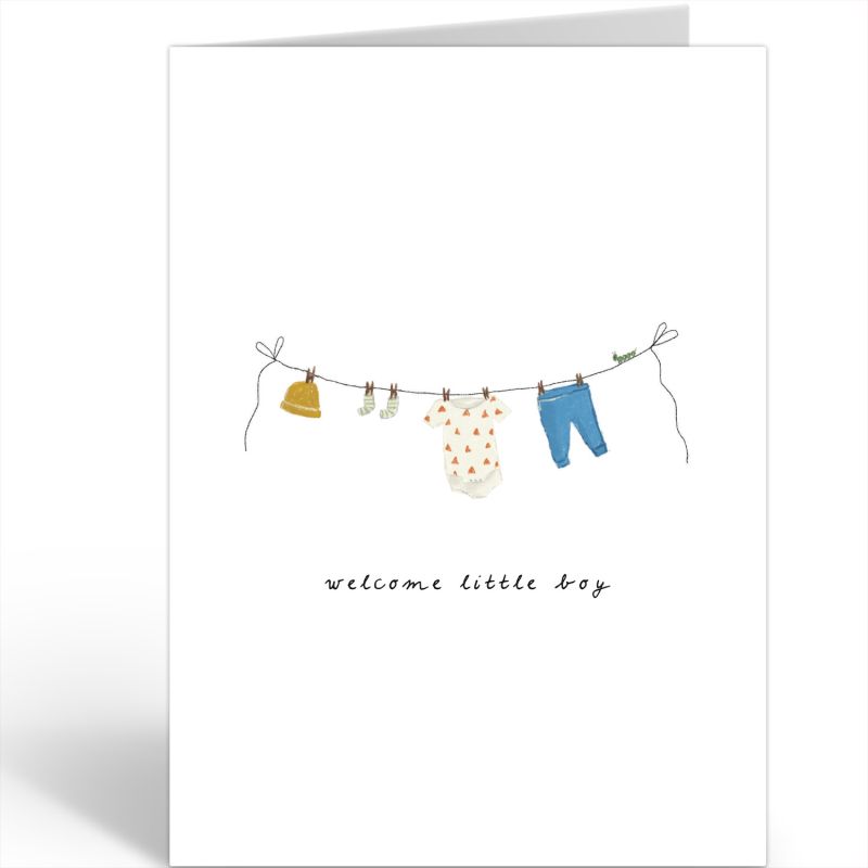Wenskaart Nadine · WELCOME LITTLE BOY | ZWARTE LETTERS