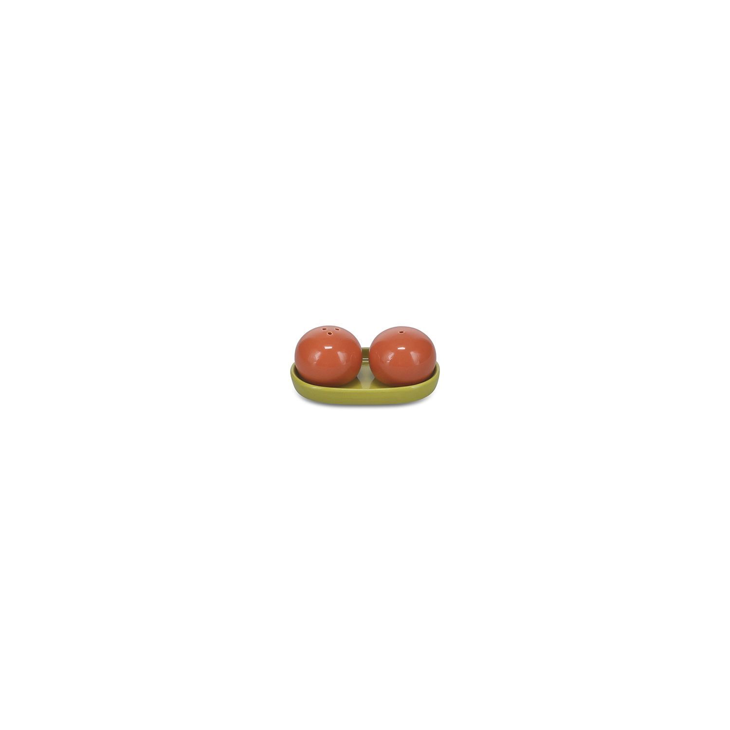 ONA · Peper en zout strooier 3-delig · oranje/groen duo