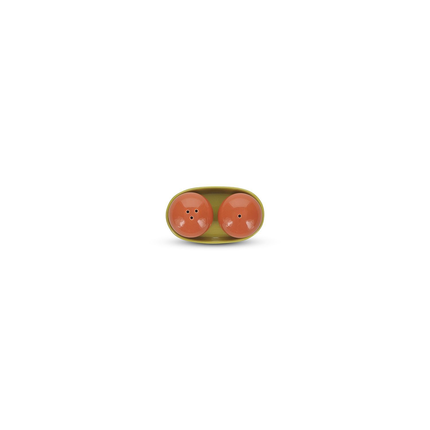 ONA · Peper en zout strooier 3-delig · oranje/groen duo
