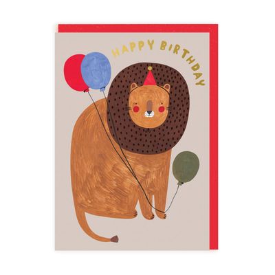 Wenskaart · Lions with Balloons