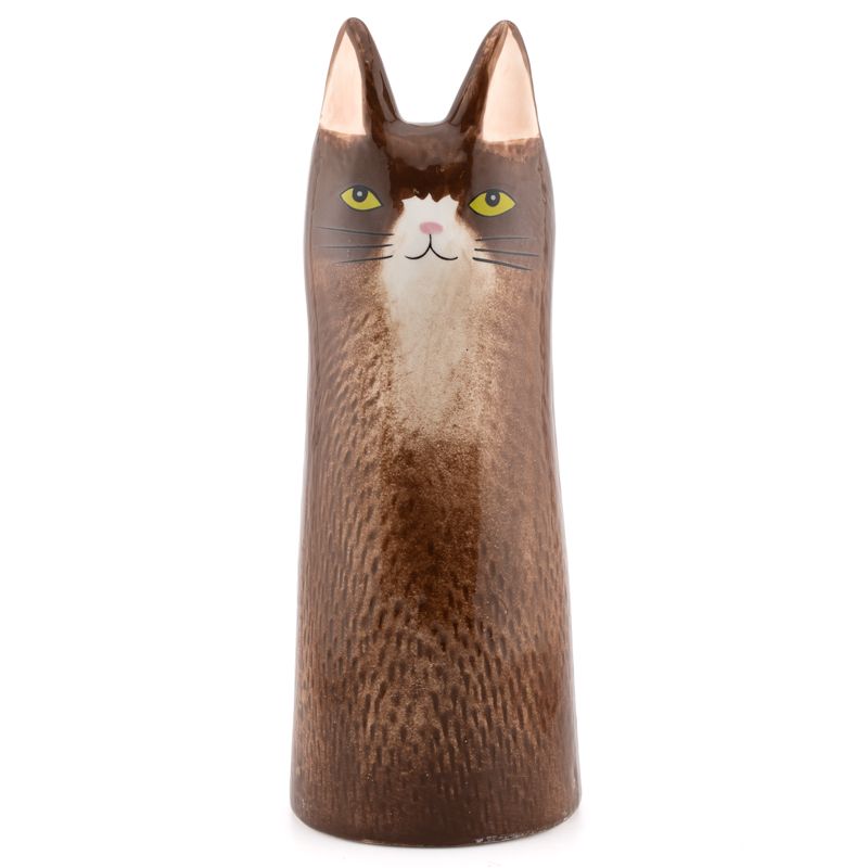 Aardewerk vaas kat bruin