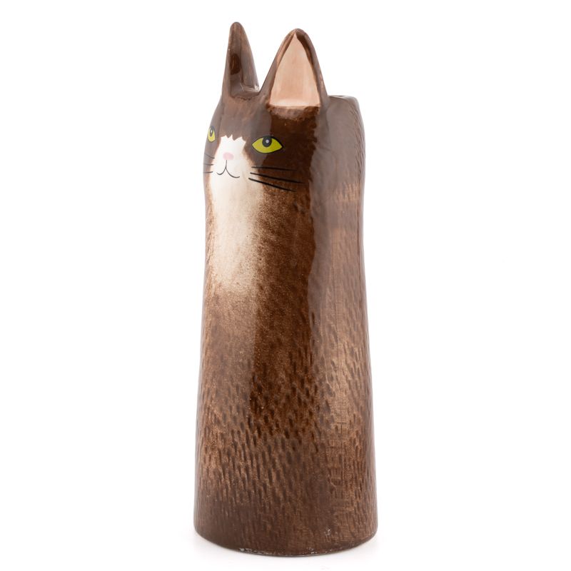 Aardewerk vaas kat bruin