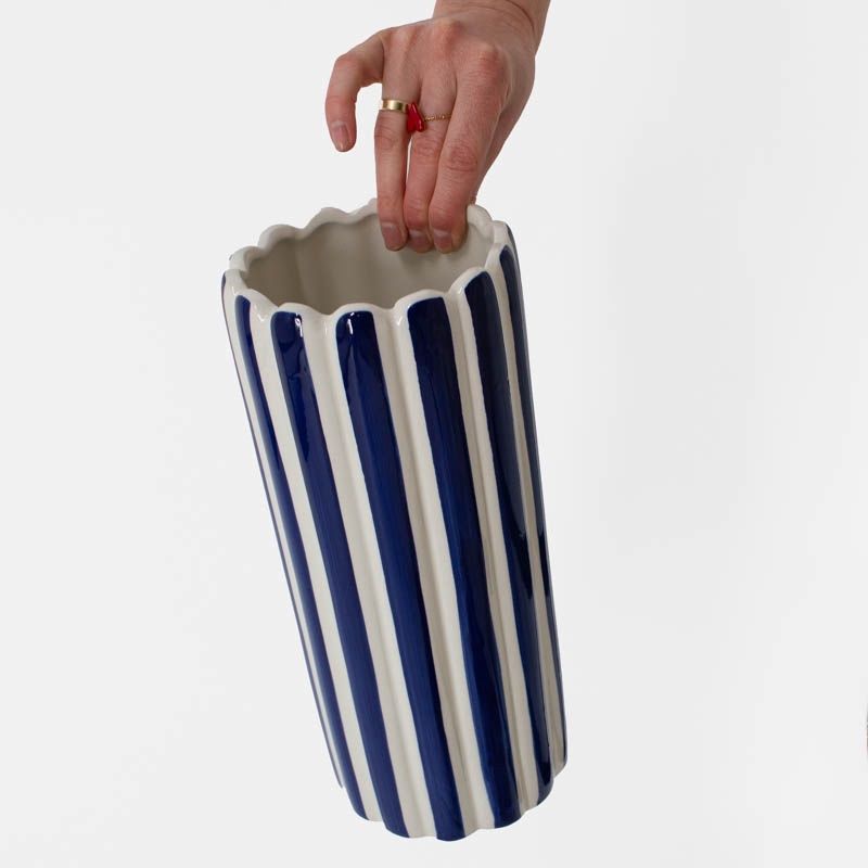 Aardewerk vaas stripe dark blue