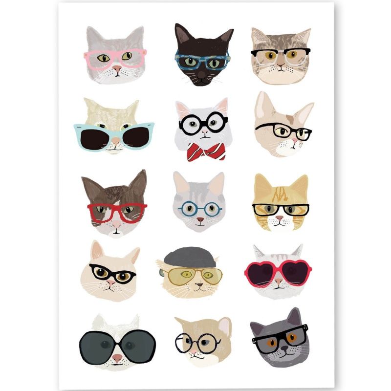 Postcard Cats in Glasses