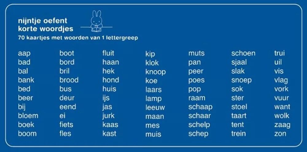 Nijntje oefent korte woordjes (+ kaartje)