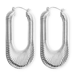 Oorbellen creolen oval ridged silver