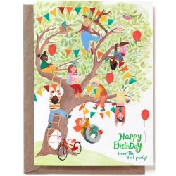 Wenskaart · 'b-day tree kids party'