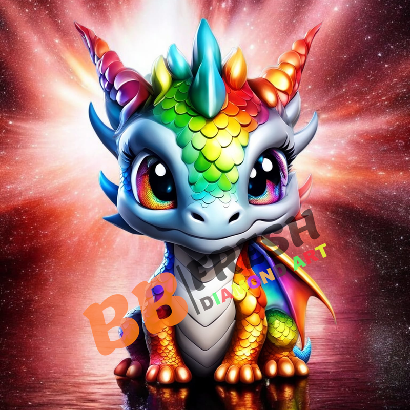 Regenbogen Babydrache mit Feuer