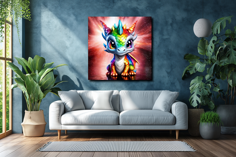 Regenbogen Babydrache mit Feuer