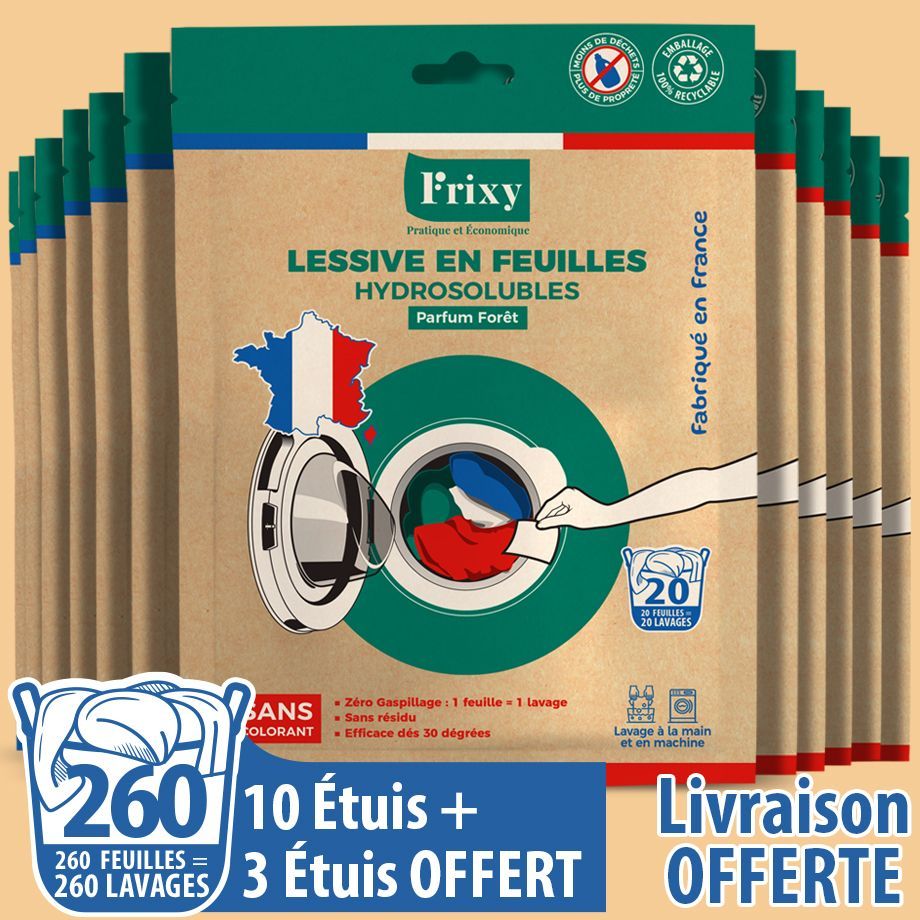 LESSIVE en feuilles solubles 13 Étuis (Fabriqué en FRANCE)
