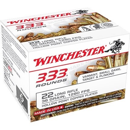 Winchester RF Ammo 22 Cal LR Copper 36 gr HP 333 Rounds